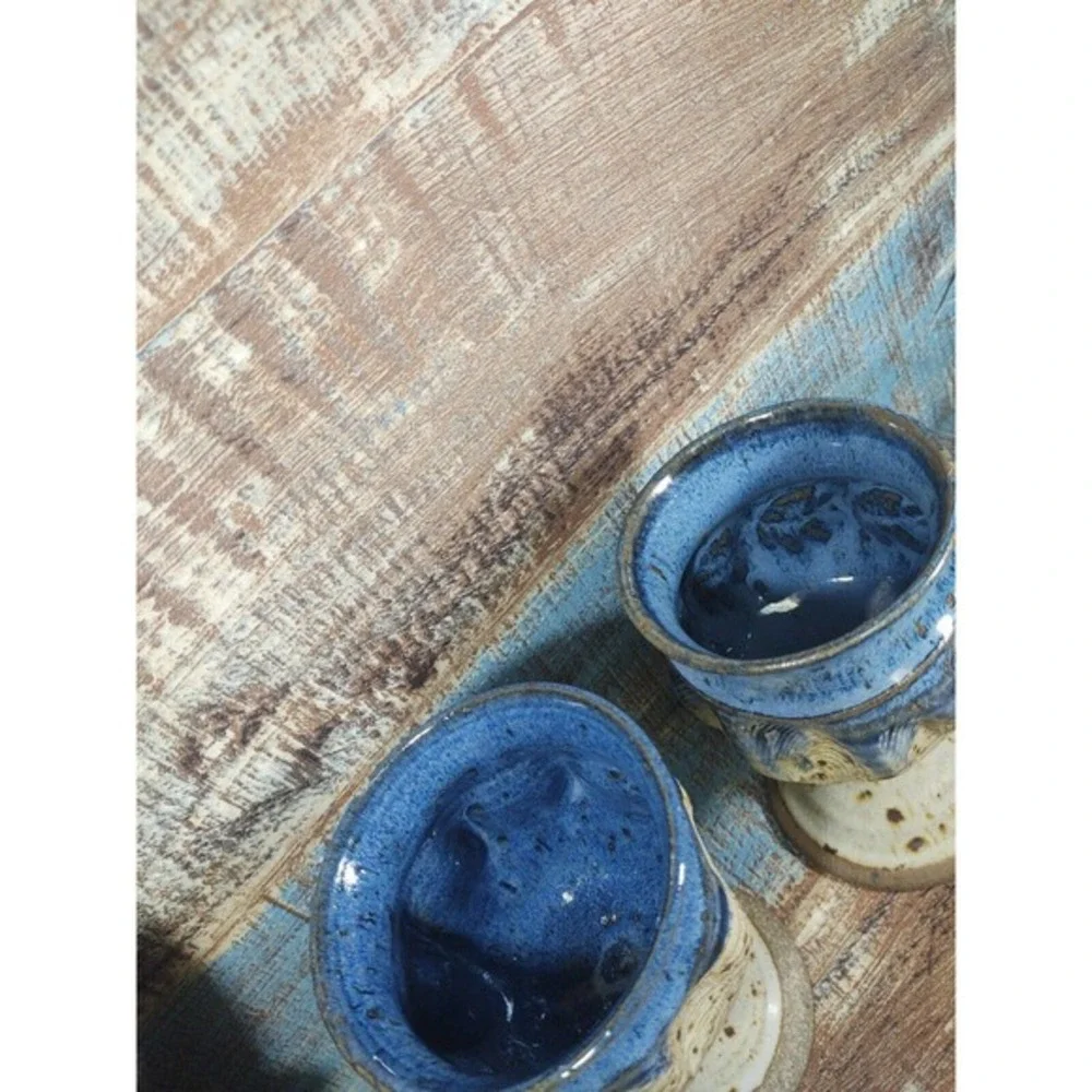 Cariaso Studio Hand Thrown Pottery Footed Stoneware Water Goblet‎ Set